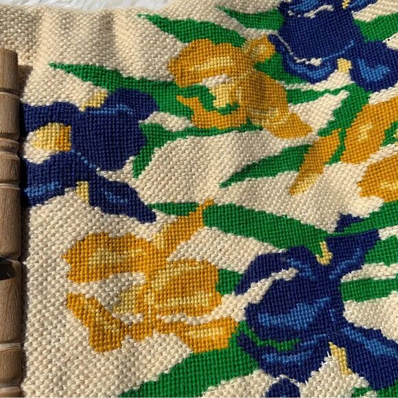 Stunning Vintage Blue & Yellow Pearled Tulip Handbag - Picture 11 of 12